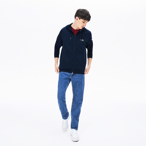 Lacoste Striped-Sleeve Hood ZIP Fleece Sweatshirt - Picture 3 of 7